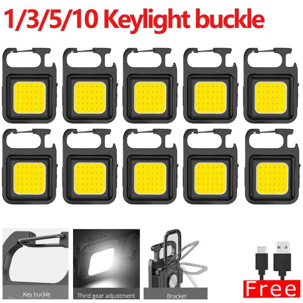 Mini COB Keychain Work Light – 800 Lumen Rechargeable 4-Mode Flashlight with Magnet & Bottle Opener