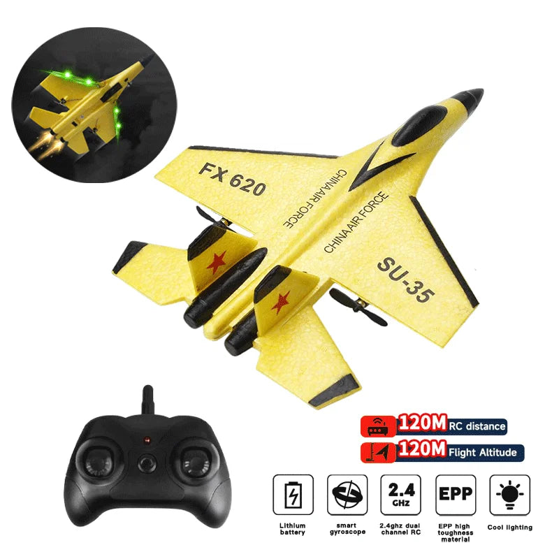 SU-35 FX620 Ready-to-Fly RC Fighter Jet – 2.4G 2CH EPP Foam Glider with LED Lights