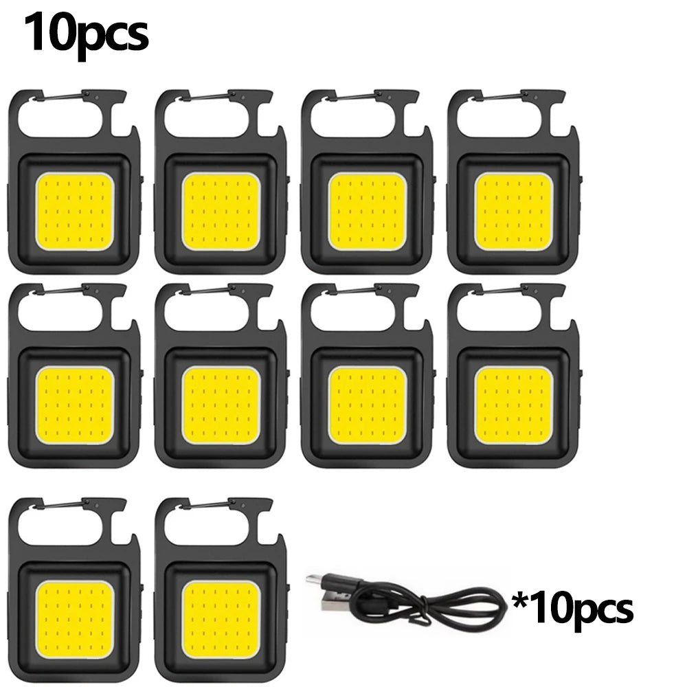 Mini COB Keychain Work Light – 800 Lumen Rechargeable 4-Mode Flashlight with Magnet & Bottle Opener