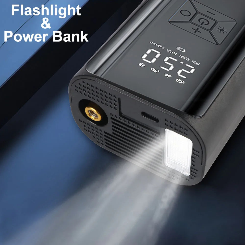 150PSI Wireless LED Digital Tire Inflator – Cordless Air Compressor with Power Bank & SOS Light