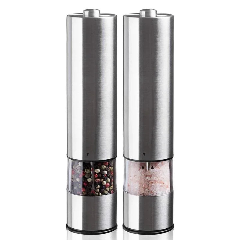 Electric Salt & Pepper Grinder Set – Stainless Steel One-Hand Automatic Mills with LED Light