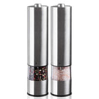 Electric Salt & Pepper Grinder Set – Stainless Steel One-Hand Automatic Mills with LED Light