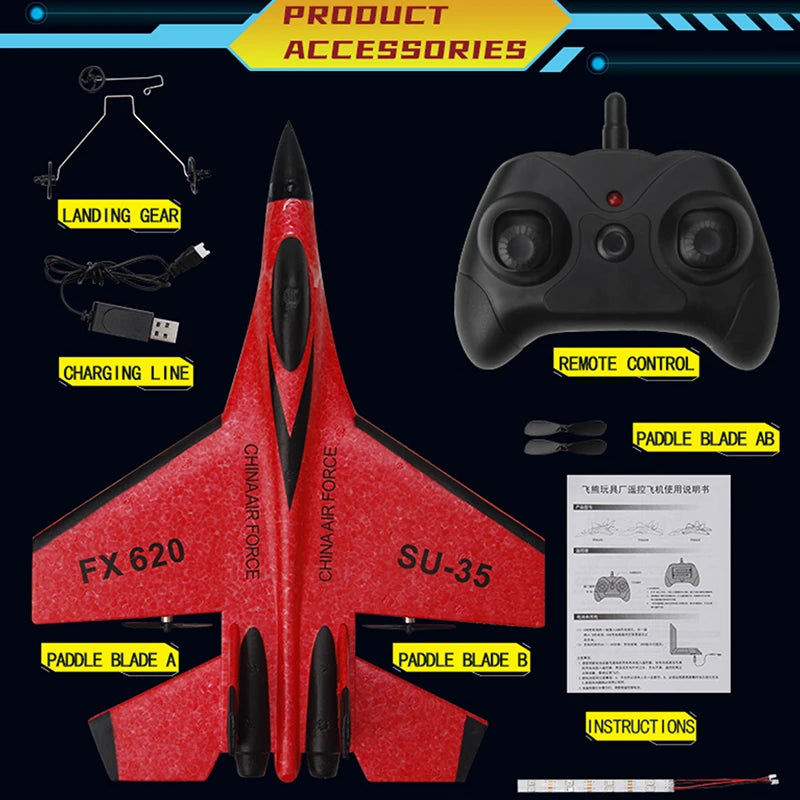 SU-35 FX620 Ready-to-Fly RC Fighter Jet – 2.4G 2CH EPP Foam Glider with LED Lights