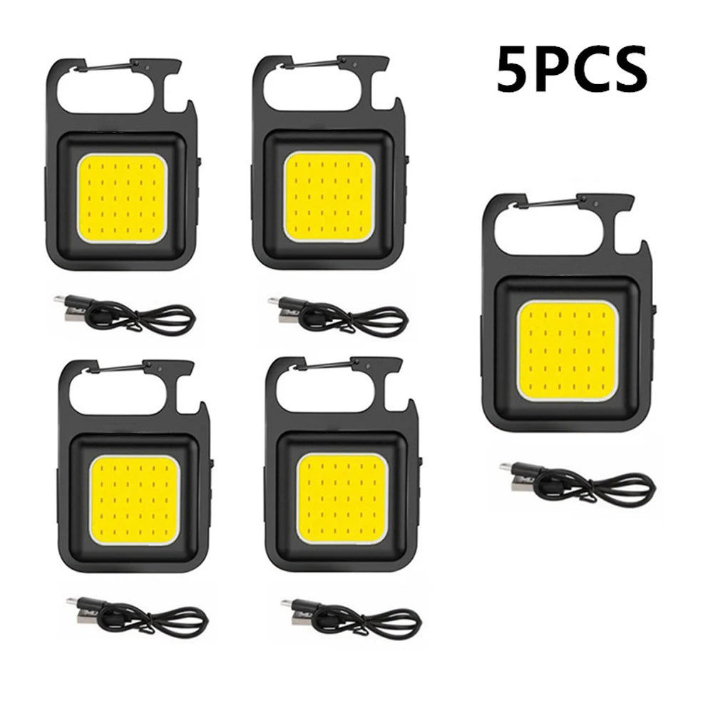 Mini COB Keychain Work Light – 800 Lumen Rechargeable 4-Mode Flashlight with Magnet & Bottle Opener