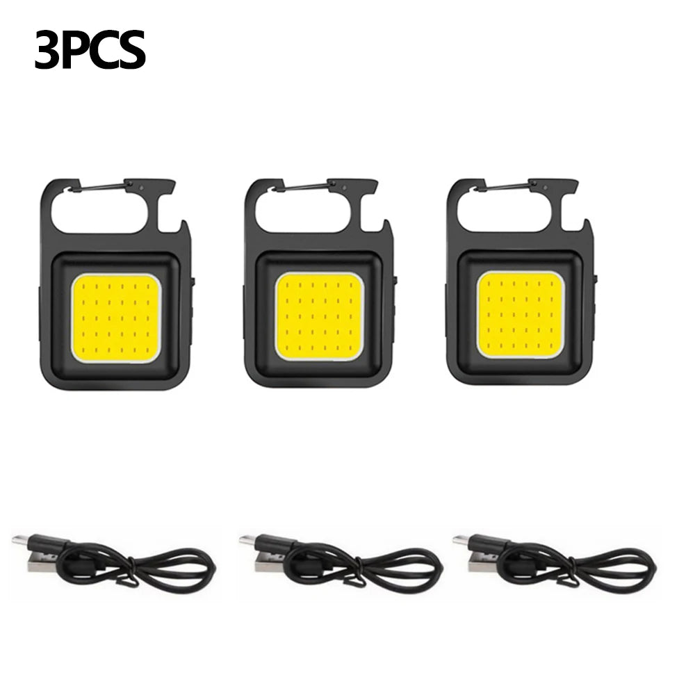 Mini COB Keychain Work Light – 800 Lumen Rechargeable 4-Mode Flashlight with Magnet & Bottle Opener