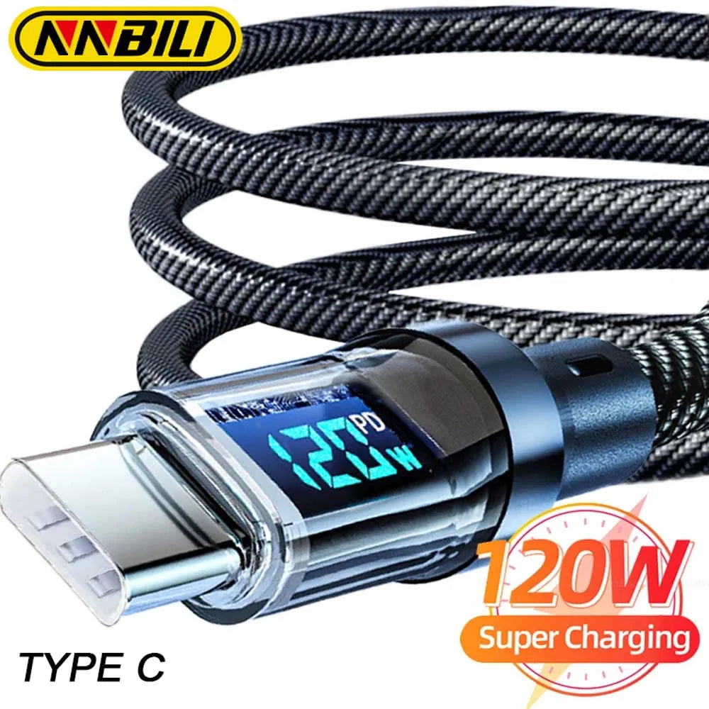 NNBILI 120W USB-C to USB-C Fast Charging Cable with Real-Time LED Power Display (1m/2m)