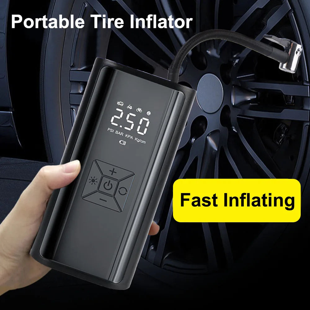 150PSI Wireless LED Digital Tire Inflator – Cordless Air Compressor with Power Bank & SOS Light