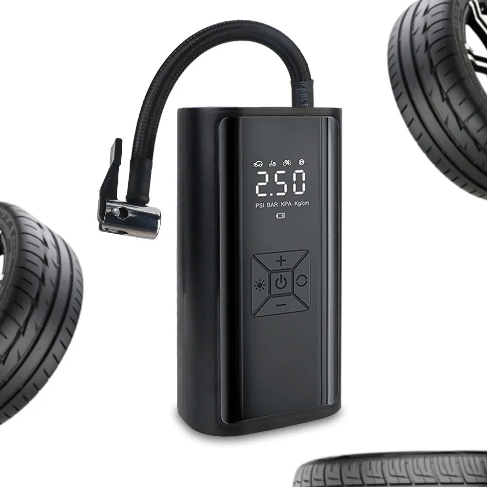 150PSI Wireless LED Digital Tire Inflator – Cordless Air Compressor with Power Bank & SOS Light